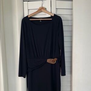 Lauren Ralph Lauren Navy Blue Dress with Brown Belt